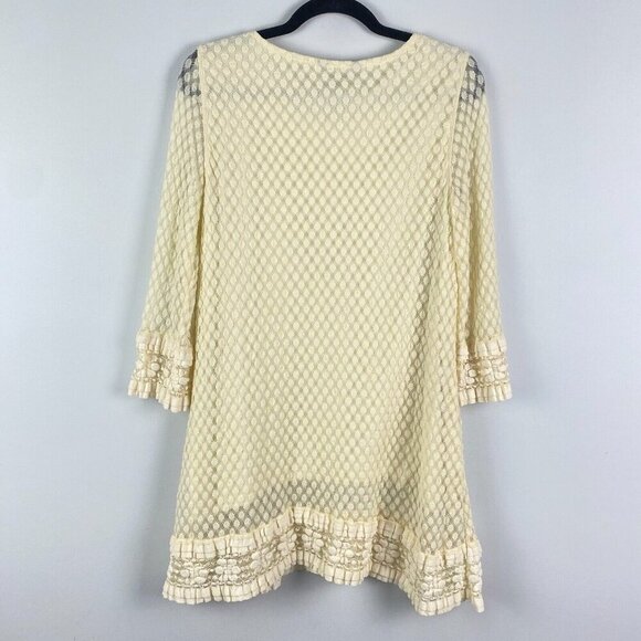 Ali Miles Cream Lace Tunic Top Ivory Size Medium 3/4 Sleeves Sheer - Picture 6 of 10